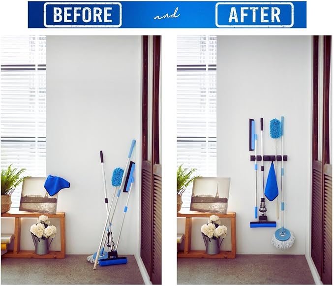 Displays By Jack wall mounted Broom and mop Holder, Black Utility Tool Organizer for Home, 1-Pack