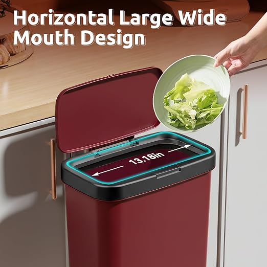 Slim Kitchen Trash Can with Legs, 4 Gallon Bathroom Wastebasket with Press Top Lid, Rectangle Red Garbage Can with Lid, Small Plastic Trash Can for Toilet, Bedroom, Living Room, Dorm