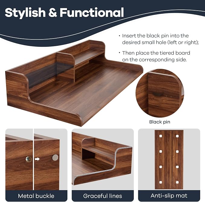 Washer Dryer Countertop 2 Tier 58 inches Wide, Laundry Shelf Topper with Edge, 58" W x 28" D x 12" H Laundry Space Organizer, Dark Walnut