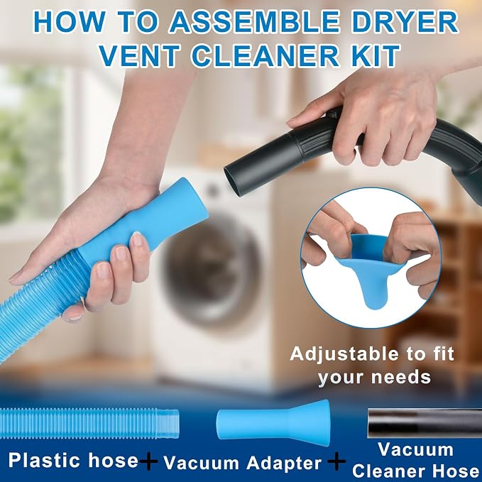4 Pieces Dryer Vent Cleaner Kit | Vacuum Hose Lint Trap Clean Tool | Dryer Vent Cleaning Hose Duct Brush Attachment | Laundry Clothes Air Vent Machine Filter Lint Removal Snake