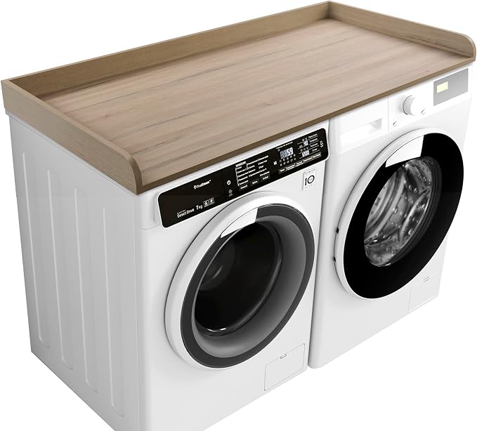 Washer Dryer Countertop 58" x 28" Extra Large Version, Melamine Countertop with 3.5" Edge Rails, Laundry Room Organization, Oak(Grey Tone)