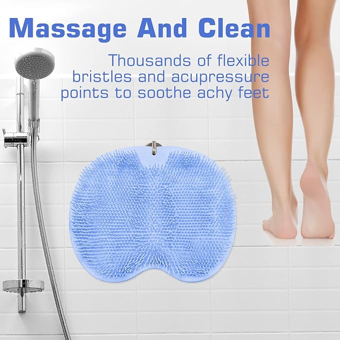 2PACK Shower Foot Scrubber Mat Back Washer Back Exfoliating Bath Wash Pad Wall Mounted Slip Suction Cups Foot Scrubber for Use in Shower Cups Foot Cleaner for Men and Women