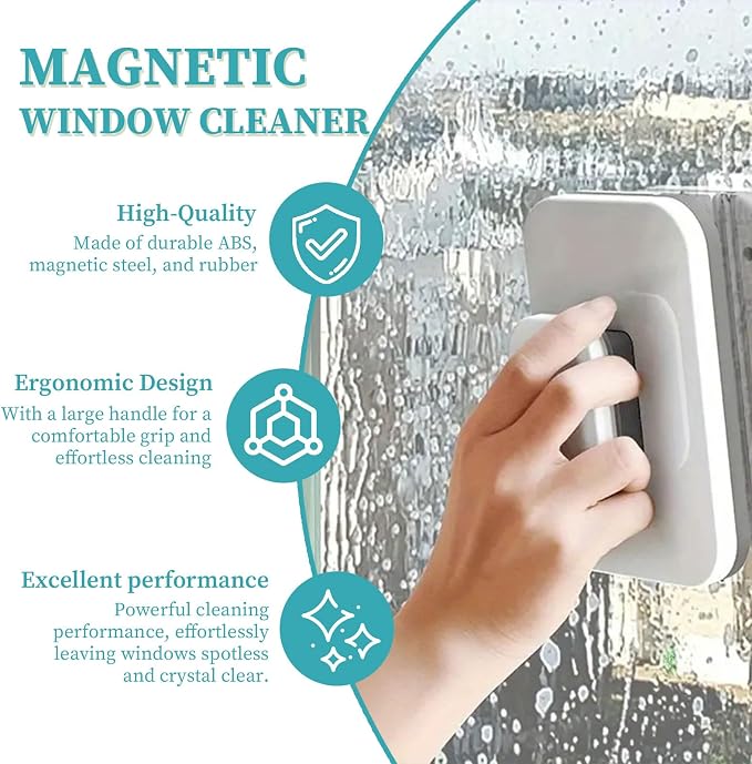 Windshield Wow Magnetic Car Window Cleaner, Strong Magnet Window Cleaner Tool with Anti-Fall Rope, Double Sided Window Cleaner for Thickness 3-10mm, Magnetic Glass Cleaner for High-Rises, Home, Car
