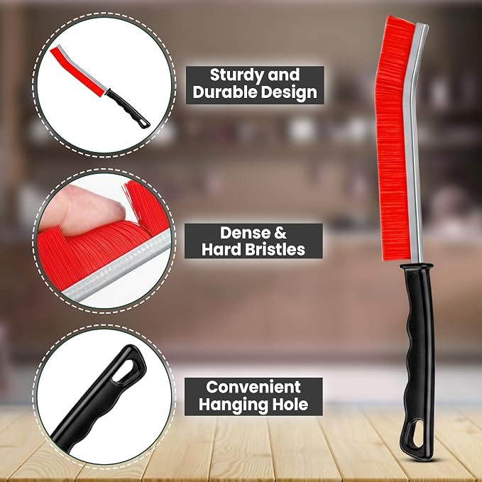 Crevice Cleaning Brush Set 3Pcs Hard Bristle Tools for Narrow Spaces | Includes Red, Black & Yellow Grout Scrub Brushes for Tile Floors, Bathroom, Shower, Window Tracks & Kitchen Cleaning.