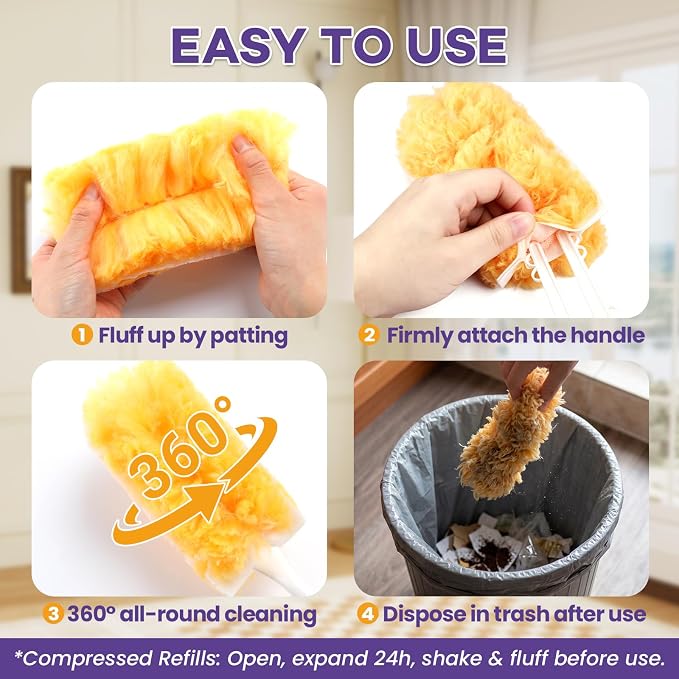 80 Count Duster Refills for Swiffe 360° Dusting Refills with Short Handles | Multi-Surface Microfibre Dusters Kit for Home Office Cleaning, Heavy Duty Disposable Duster Refills