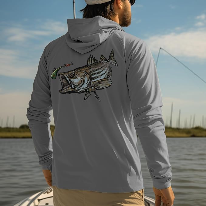 Palmyth Men's Fishing Hoodie UPF 50+ Long Sleeve with Face Mask Neck Gaiter | Zipper Pocket, Thumb Loops, Quick-Dry, Side Mesh Panels, Lens Cleaning Cloth