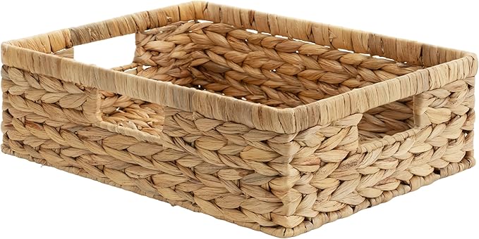 StorageWorks Wicker Storage Baskets for Shelves, Pantry Baskets, 1-Pack | Water Hyacinth Pantry Baskets for Organizing, Wicker Storage Baskets for Organizing, Woven Baskets, 15¼"L x 11¾"W x 4 ¾"H