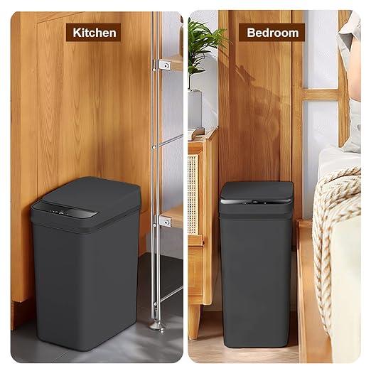 Touchless Bathroom Trash Can - 2.5 Gallon Smart Trash Can Sensor Motion | Skinny Trash Bin with Lid - Electric, Narrow, Plastic, Auto Open - Small Slim Automatic Garbage Can ( Black )