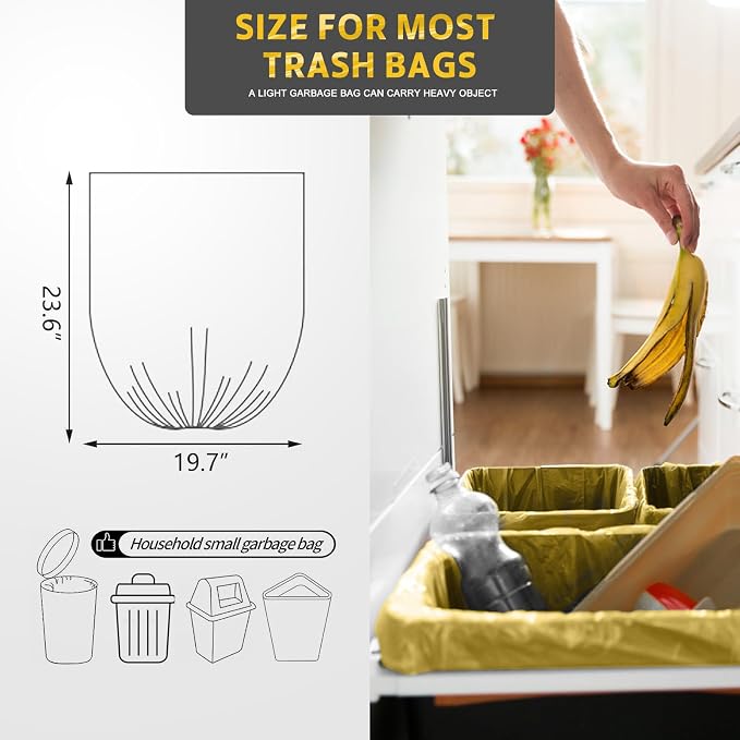 4-6 Gallon Heavy Duty Small Trash Bags, 100 Count (5 Rolls) - Gold | Leak-proof & sealed unscented liners. Fits 4-6 gallon trash cans in bathroom, kitchen, office, bedroom, boat, and cars.