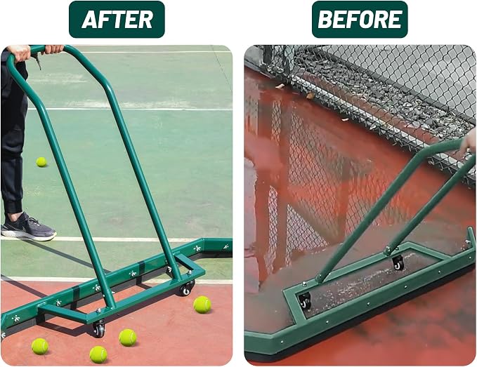 AIWFL 4.3FT Aluminium Alloy Sport Tennis Court Squeegee with Wheels | Tennis Court Rain Shuttle with Additional 2 EVA Foam Blade,Professional Squeegees Floor Water Remover Squeegee Broom,Green