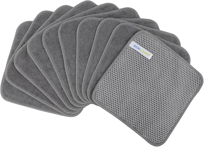 Dish Cloth for Washing Dishes Kitchen Washcloth Cleaning Cloth | 7.87x7.87inch 10pack Kitchen Towels Rags, Microfiber Cleaning Cloths, Wash Cloths with Poly Scour Side, Wholesale, Grey