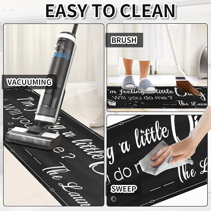 XLHOMO Laundry Room Rug Runner, 17"x60" Non Slip Nappa Leather Laundry Rugs, Black Farmhouse Washable Floor Laundry Mats for Laundry Room, Entryway, Kitchen, Bathroom, Mudroom, Washroom, Hallway Decor
