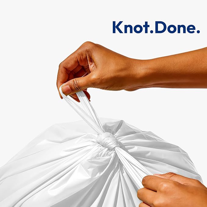 Small Trash Bags with Handles - Ocean Plastic Upcycling - Plastic Garbage Bags, Can Bin & Waste Basket Liner for Kitchen, Bathroom, Office and Pets,2 Gallon 50 Count White