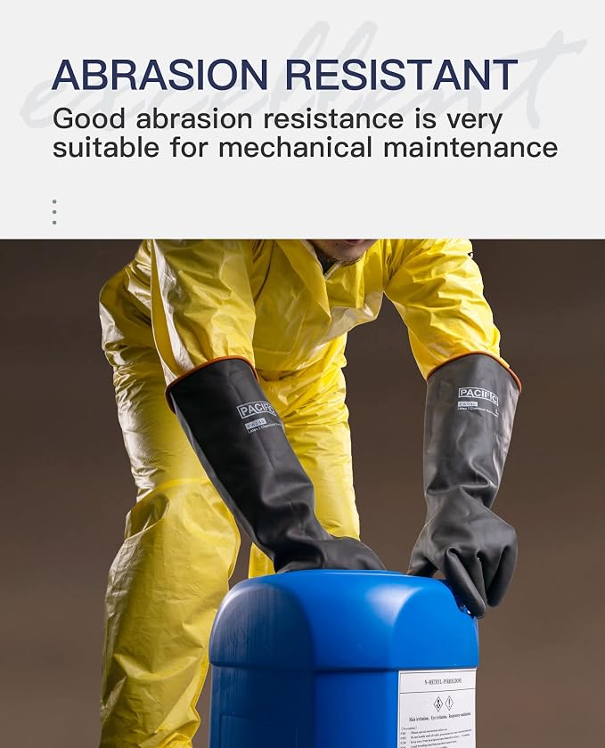 PACIFIC PPE 18 Inch Latex Chemical Resistant Gloves, Waterproof, Heavy Duty | Resists acid, alkali and oil, waterproof, reusable, puncture resistant grip for industrial cleaning and chemical handling