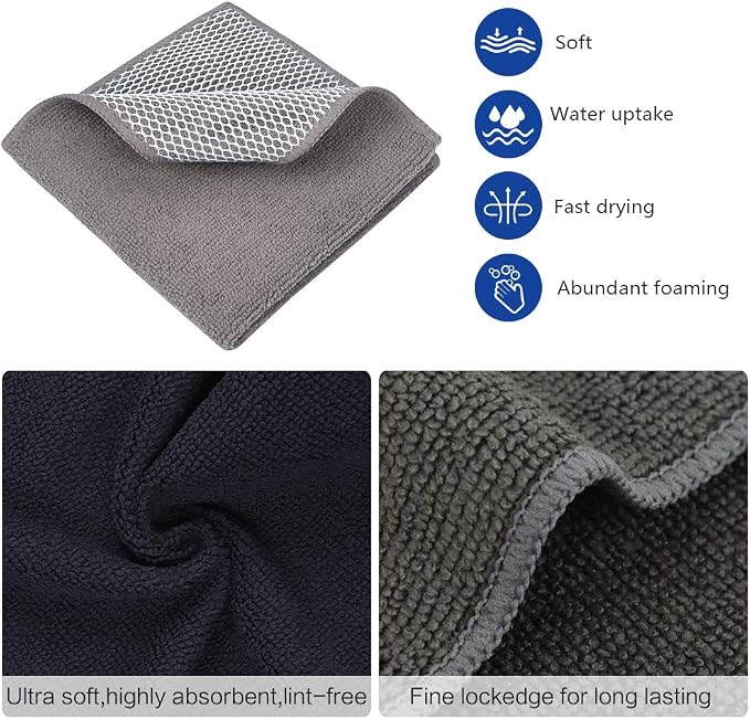 Dish Cloth for Washing Dishes Kitchen Washcloth Cleaning Cloth | 12x12inch 5pack Kitchen Towels Rags, Microfiber Cleaning Cloths, Wash Cloths with Poly Scour Side, Wholesale, Assorted