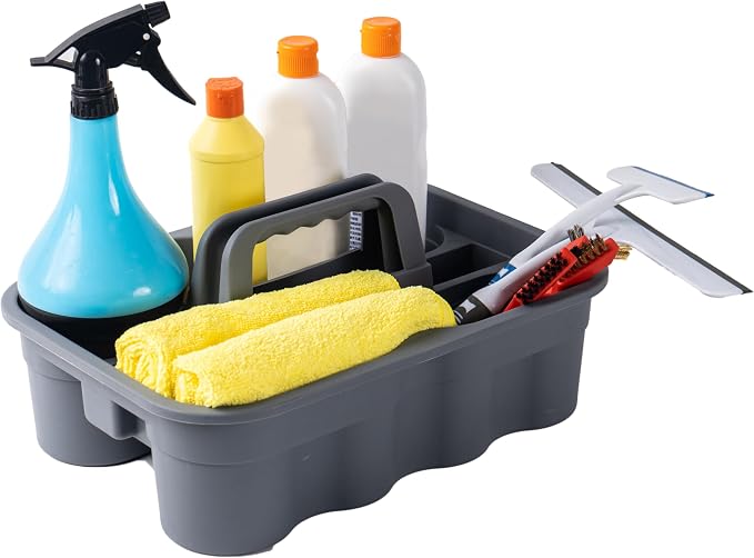 Matthew Red&Green&Blue Detergent and Sanitizing 3 Quart Cleaning Bucket &Large Plastic Tote Tool Combo,Wash Rinse Sanitize Handwash Bucket,Deluxe Supply Cleaning Caddy Incl.3Pcs Microfiber Cloths