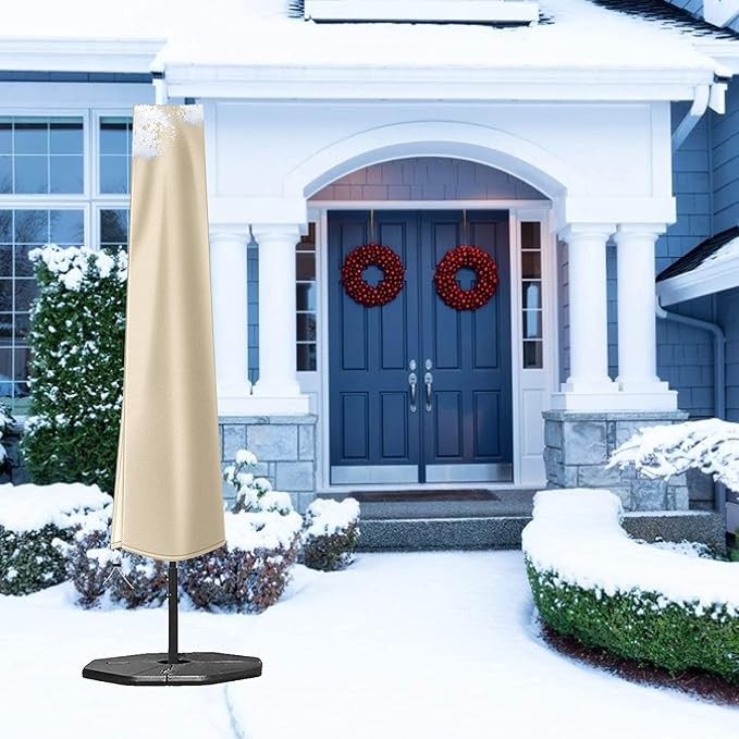 OKPOW Patio Umbrella Cover Waterproof: Fit 9ft to 12ft Outdoor Umbrellas | 420D Oxford with Long Zipper, Protect Umbrella from Sun, Rain, Snow & Dust, Helping Extend Outdoor Umbrella's Life (2 Pack)