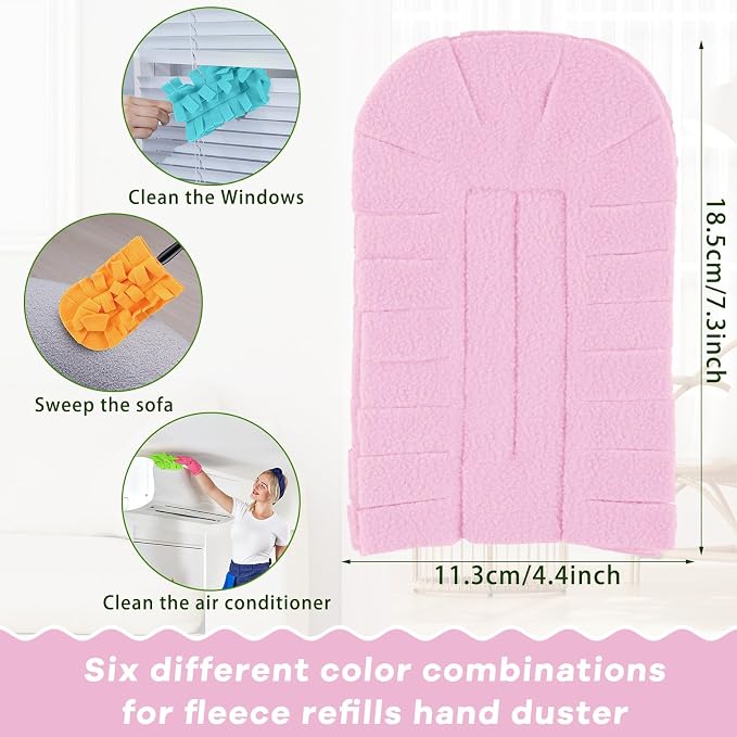 Zubebe 12 Pcs Reusable Duster Refills Fleece,Candy Color | Soft Polyester Fiber Flat Duster Refill Multi Surface Washable Cleaning Pad Tools for Home, Blinds, Car, Pet, Furniture, Fans