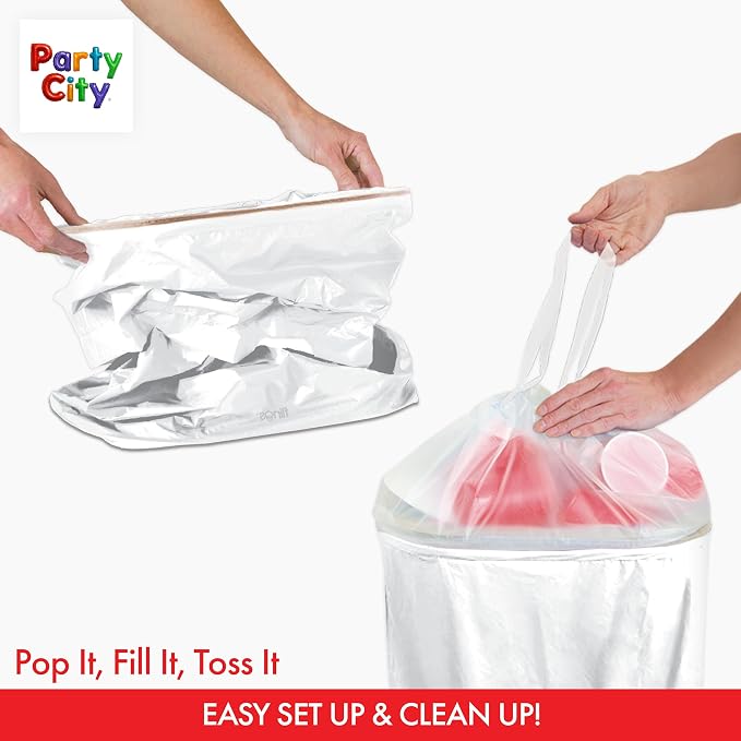 Party City Flings Plastic Bin (3-Pack) - White (2) and Recycle (1) - 22 x 15 - Stylish & Convenient Portable Waste Solution for Events & Parties
