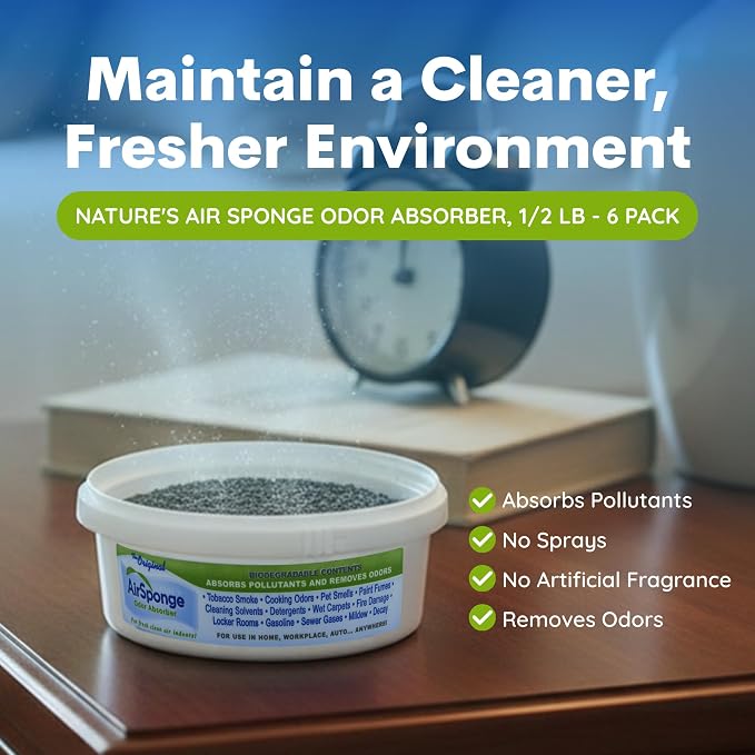 Nature's Air Sponge Odor Absorber, 1/2 Lb - 6 Pack, Set of 6 | Activated Charcoal Deodorizer for Home, Office, Car & Storage, Neutralizes Pet, Smoke & Musty Odors, Covers Up to 300 Sq. Ft.