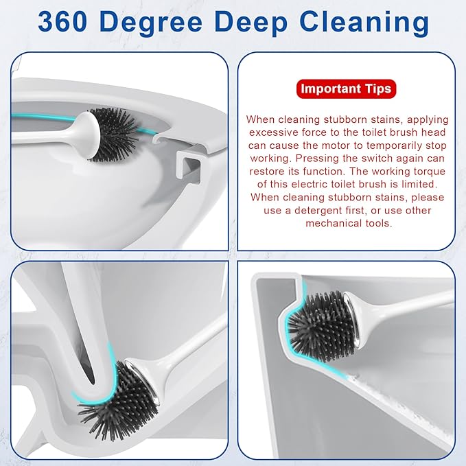 Electric Toilet Bowl Brush,Silicone Toilet Brush,Toilet Bowl Brush and Holder Set with Ventilated Holder,Toilet Brush, Floor Standing, Wall Mounted Without Drilling，Rechargeable 2packs