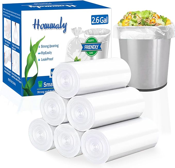 2.6 Gallon Clear trash can liners 300 counts,Small trash bags garbage Bags, Extra Strong 2.6 Gal garbage Bags, Fit 10 liters trash Bin, bathroom trash can liners for Home Office bedroom(clear 300)