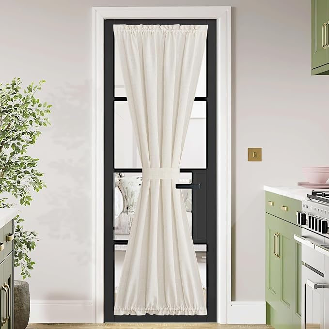 NICETOWN 80 inches Sidelight Door Curtains for French Door | Linen Sheer Window Panels for Kitchen Patio Glass Adjuatble Curtains with Tieback, 26 x 80 Inches, 1 Panel, Linen
