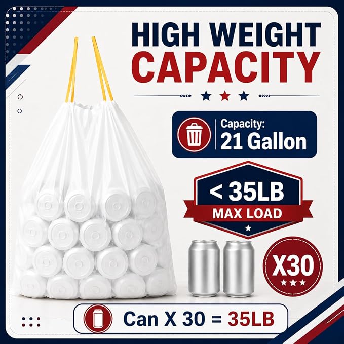 21 Gallon 120 Count Kitchen Drawstring Trash Bags, Coreless Roll | Big Tall heavy duty Drawstring Garbage Bags, Tear-Resistant Unscented for Kitchen & Household & Office.