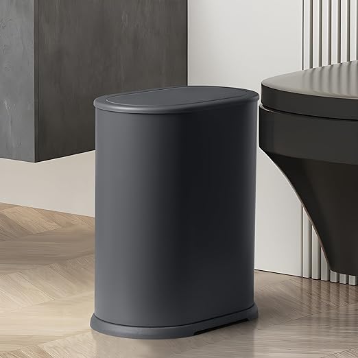 Anzoymx Stainless Steel Bathroom Trash Cans with Lids, 1.8 Gallons, Grey | Small Garbage Can with Pop up Lid Dog Proof Narrow Wastebasket Slim Bins Set for Bedroom, Living Room, Toilet, Office, Rv