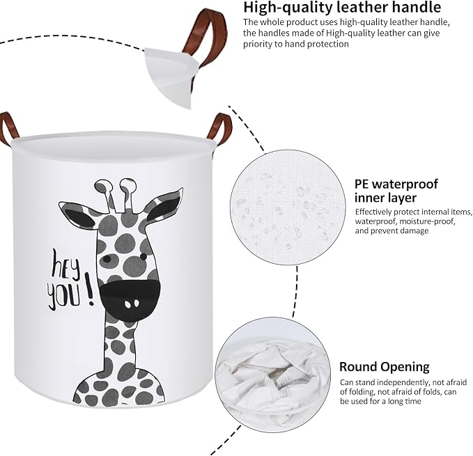 Collapsible Laundry Basket in Bedroom Waterproof Laundry Hamper in Bathroom Large Laundry Bag in College Dormitory Cloakroom Livingroom Nursery Organizer Toy Bin Giraffe-002