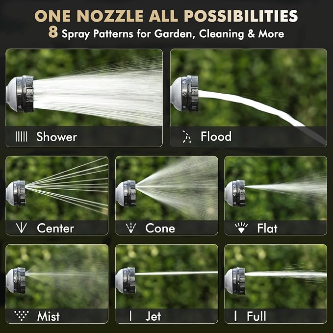 RESTMO Garden Hose Nozzle Heavy Duty, Thumb Control Metal Sprayer Nozzle | Zinc Alloy Body with TPU Coating, 8 Adjustable Spray Patters, Ergonomic Handle, Leak Proof, Idea for Washing & Watering