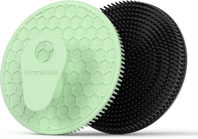 Soft Silicone Shower Brush Body Wash Bath Exfoliating Skin Massage Scrubber | 2 Pack Dry Skin Brushing Glove Loofah, Fit for Sensitive and All Kinds of Skin(Mint+Black)