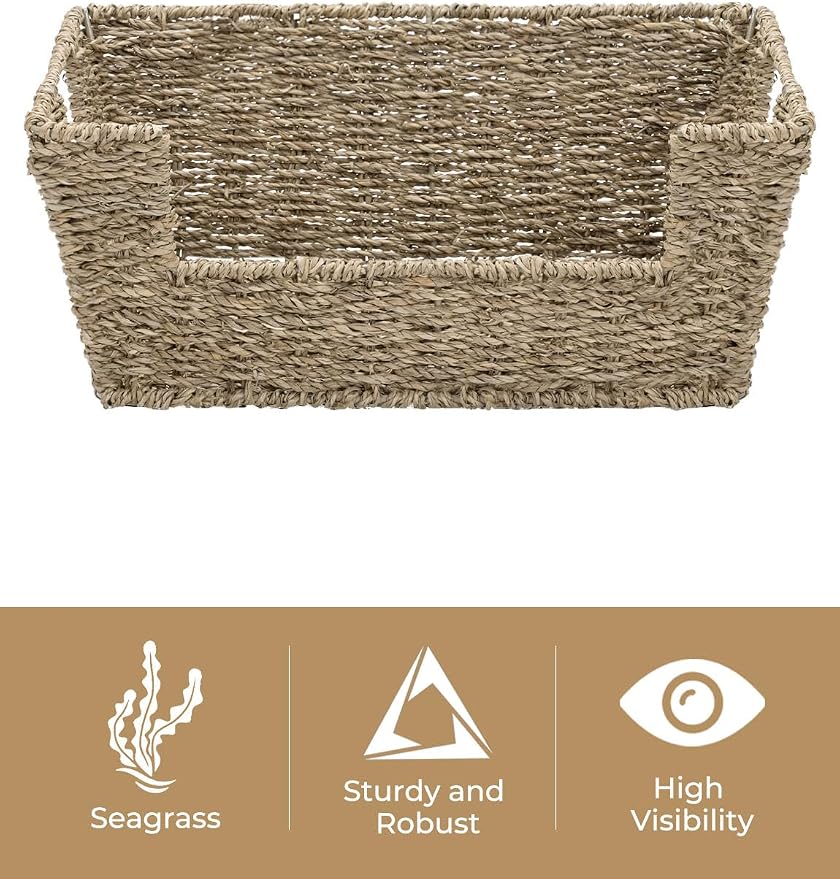 StorageWorks Pantry Baskets for Organizing, Storage Baskets, Seagrass | Pantry Baskets for Patato and Onion Storage, Stackable Wicker Basket Organizer for Shelf, Woven Basket for Storage, 2-Pack