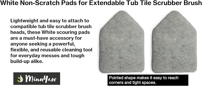White Non-Scratch Scouring Pads, Fit Extendable Tub Tile Scrubber Brush | 5 Pack Scrub Pads Refill Replacement Pads for Cleaning Bathroom Kitchen Toilet Tile, Compatible Fit Moku, Yocada, Cleanhome