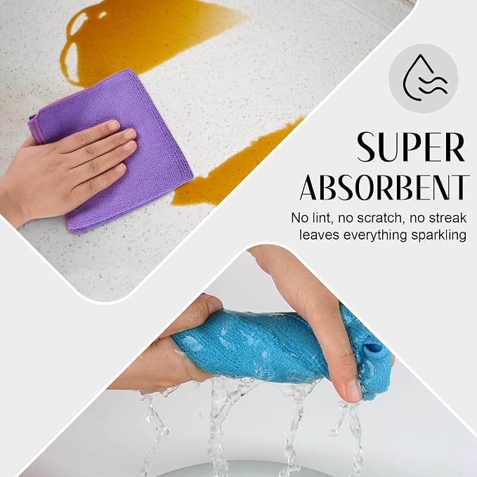 Microfiber Rag Cleaning Cloth Kitchen Dish Cloths 12x12inch 12 Pack | Absorbent, Quick Dry, Streak Free, Dish Rags, Glass Cloths