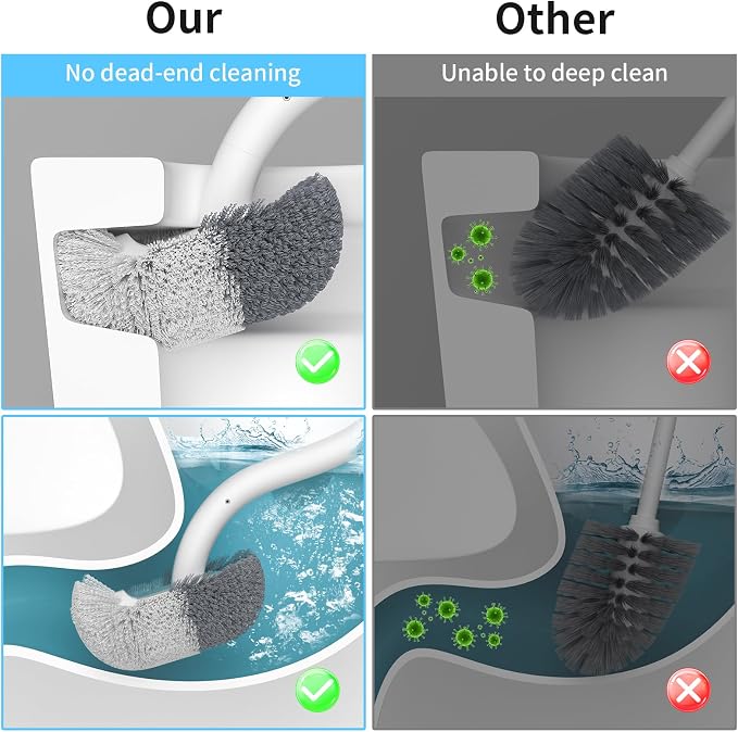 Marbarsse Bathroom Toilet Bowl Brush and Holder, Curved Design Dismount Toilet Brush for Deep Cleaning Under Rim, Best Toilet Brush Set, CompactToilet BowlCleaner Brush for Bathroom, 1 Pack