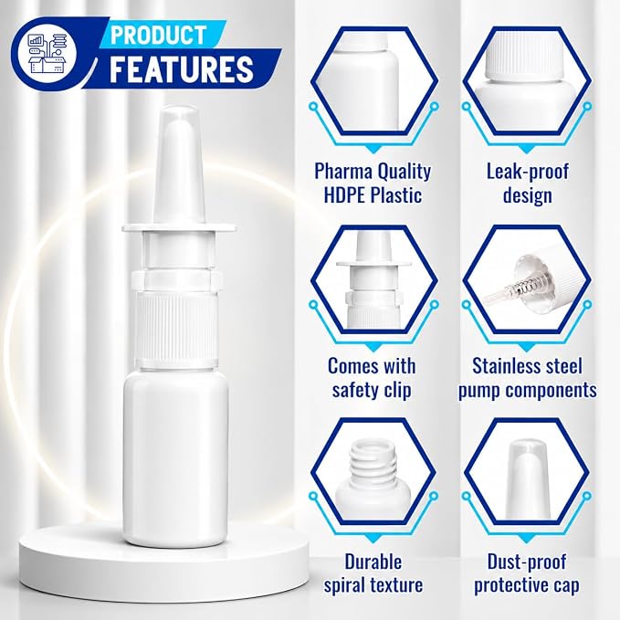 JULLY! 3-Pack 30ML Unique Mist Nasal Spray Bottle – Refillable Pump Sprayer for Nose, Durable HDPE Plastic, Leak-Proof Travel Size for Saline, Personal Care & Home Use, Easy-to-Use Dosage Mechanism