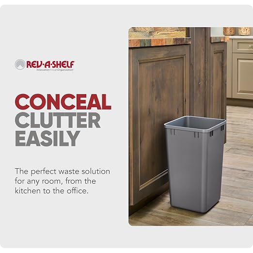 Rev-A-Shelf 27 qt Polymer Replacement Waste Container for Rev-A-Shelf Pullouts, Kitchen Cabinet Trash Can Recycle Bin, RV-1024-17-2, Silver (2-Pack)