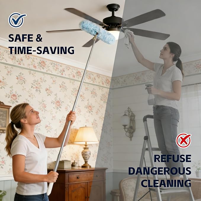 Duster Extended Handle with 20 Pcs Duster Refill for Swiffer | Duster with Extension Pole, Heavy Duty Duster Refills Kit for Ceiling Fan Blades, Cleaning, Dusting, Furniture, Blind