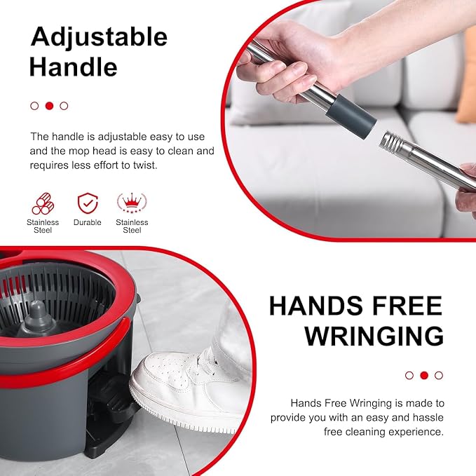 360° Spin Mop and Bucket Set Cleaning System,Mop and Bucket with Wringer Set for Home,Wet Dust Mop for Floor Cleaning with 4 Mop Heads