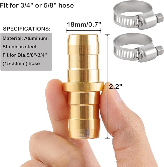 2 Pack Garden Hose Connector Repair Mender Kit with Stainless Clamp,Fits 3/4"-5/8" Water Hose Repair Fitting | Fits 3/4"-5/8" Water Hose Repair Fitting