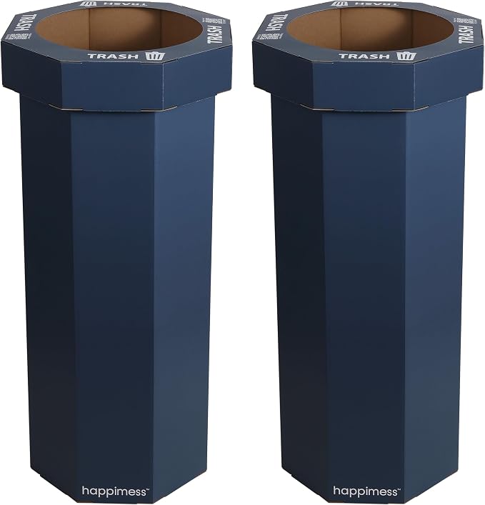 happimess Fleur 25 Gal Trash Can Bin, Denim Blue, Set of 2 | Event Recycling, Traditional Classic Disposable Corrugated Cardboard, 32" Height, 16" Width, 16" Depth