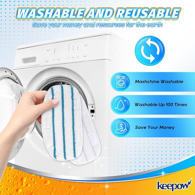 KEEPOW Steam Mop Pads Set Compatible with PurSteam ThermaPro 10-in-1 | 4 Pack Steam Mop Pads & 2 Universal Microfiber Cloths, Washable Reusable Replacement Pads for Floor Cleaning