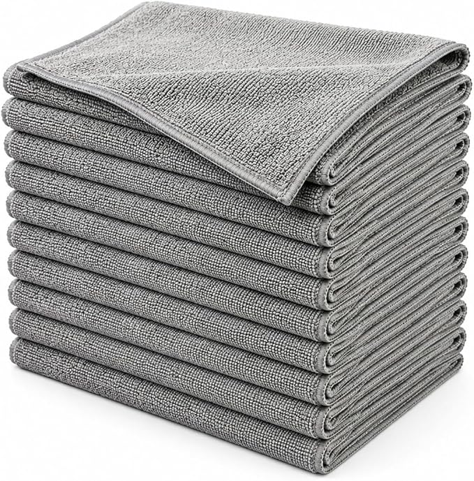 Microfiber Cleaning Cloths, 12 Pack, 12 x 12 Inch, 300 GSM, Lint Free, Ultra Absorbent, Streak-Free Cleaning Towels for Car, Kitchen, Windows, Glass & Household Cleaning, Gray