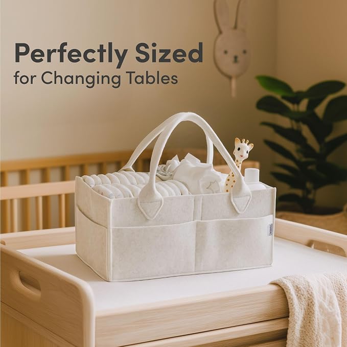 PUTSKA Baby Diaper Caddy Organizer, Felt Nursery Basket, White, Regular