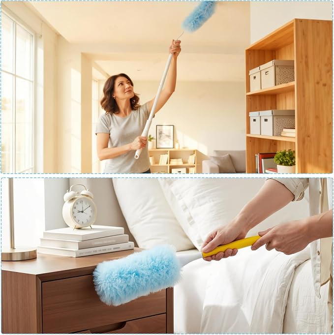 60 Count Heavy Duty Dusters Refills, Disposable Cleaning Duster Kit | Microfiber Dusters, Multi-Surface Duster, with Extendable Handle, and 1 Handle, for Home, Ceiling Fan, Furniture, Blinds