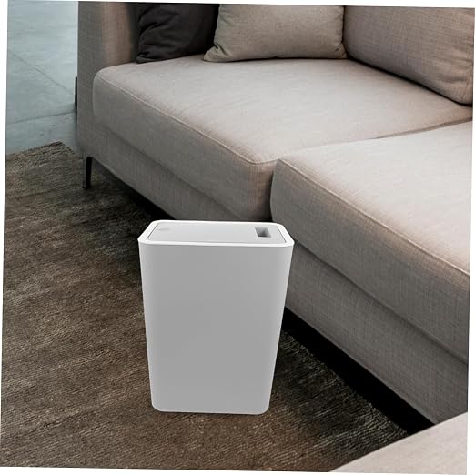 Slim Trash Can with Pop-up Lid Stylish Rectangular Waste Bin for Kitchen Bathroom and Office Easy Clean Grey Design for Indoor Waste Management