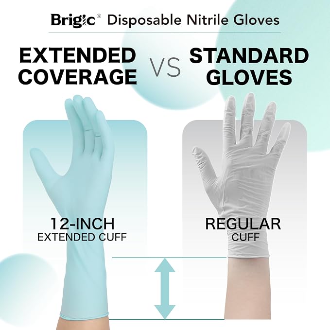 12 Inch Long Cuff Nitrile Gloves, Disposable Gloves | Extended Coverage • Textured Grip • Tear Resistant Protection