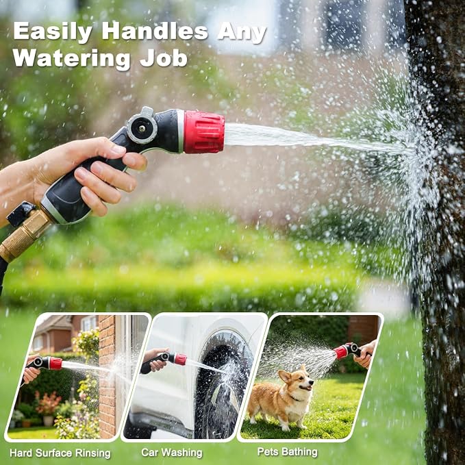 FANHAO Upgraded Metal Garden Hose Nozzle Heavy Duty, 30% Higher Water Flow | High Pressure Water Nozzle, Adjustable Spray Patterns for Lawn Watering, Car Washing, Cleaning