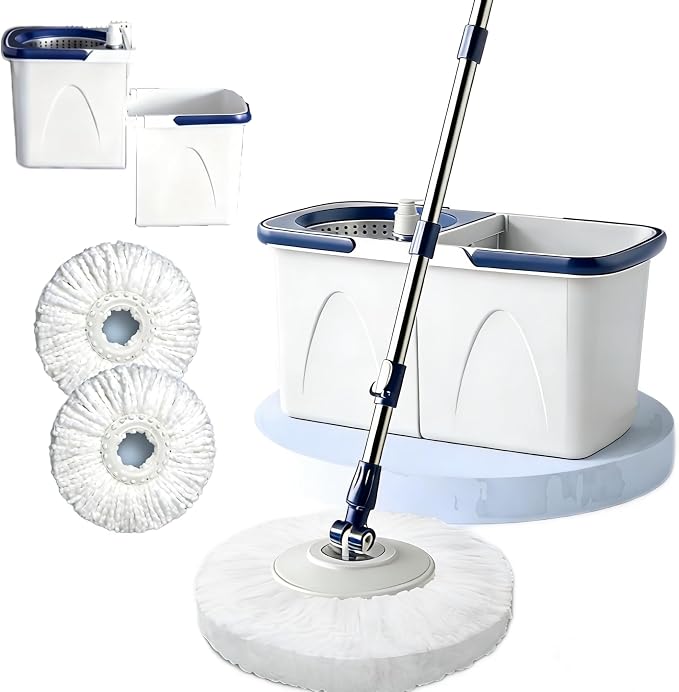 Spin Mop and Bucket Set | Hands Free Wringer System, Multi Surface Floor Cleaning Mop for Hardwood, Tile, and Vinyl Floors